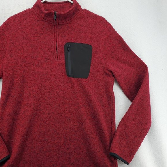 Urban Pipeline Sweater Men's Long Sleeve 1/4 Zip Contrasting Pkt. Pullover Red M - Picture 5 of 12
